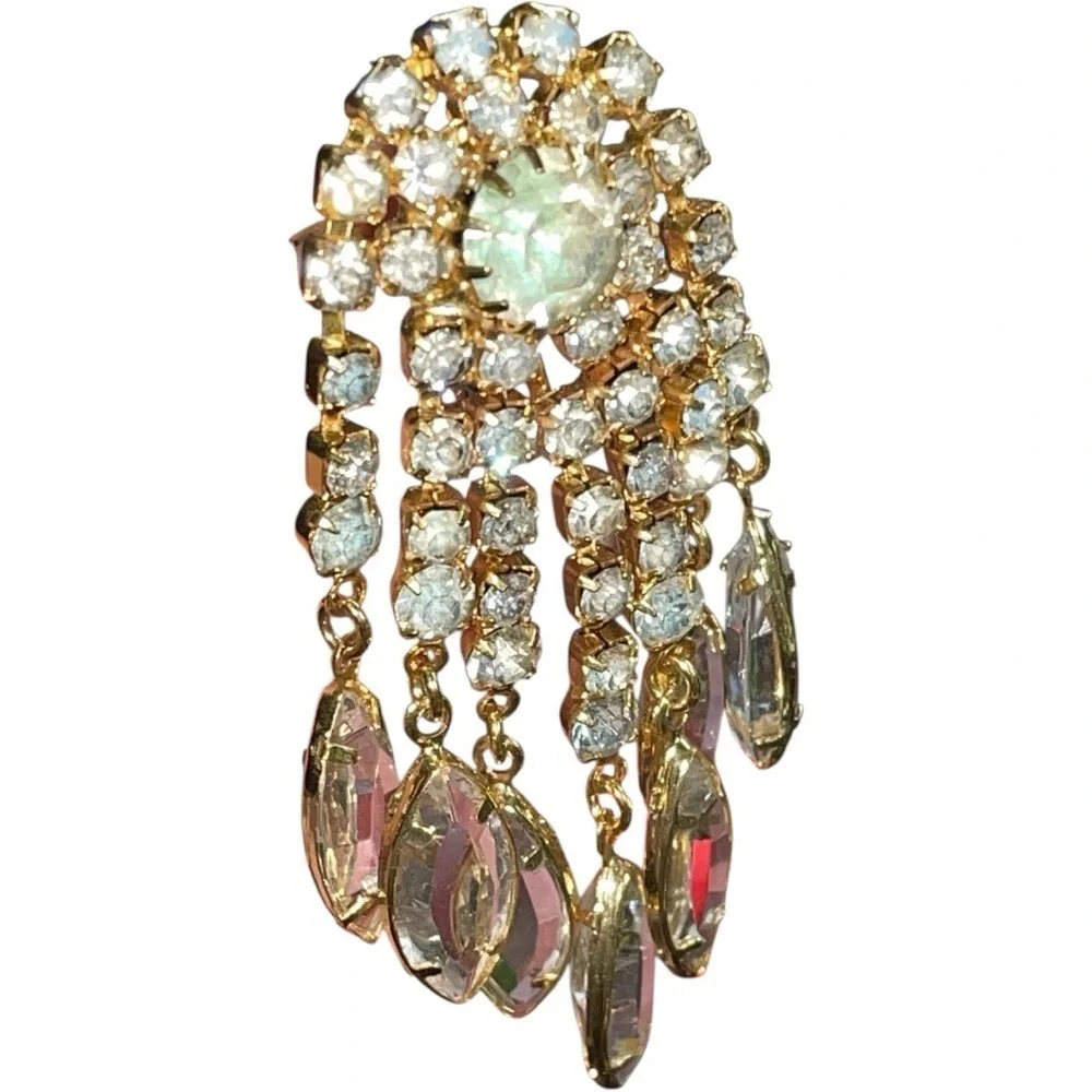 Vintage rhinestone brooch and earrings, unsigned, lever back with screw earrings